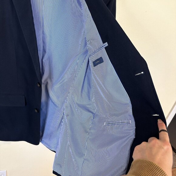 Stafford Signature Classic Fit Cotton Sport Coat Blazer Mens 40R Navy Blue Prep - Picture 5 of 11